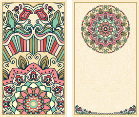 Invitation card with mandala. Greeting card with traditional round Turkish ornament Business card. Vintage decorative elements