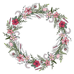 Beautifull wreath with flowers and herbs