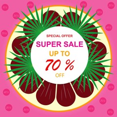 Banner design template, super sale, special offer, vector illustration, discounts, sale up to 70% off