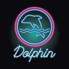 dolphin logo with neon sign effect. vector illustration