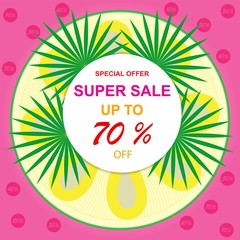 Banner design template, super sale, special offer, vector illustration, discounts, sale up to 70% off