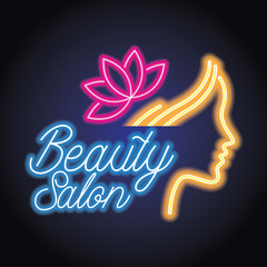 beauty salon logo with neon light effect. vector illustration