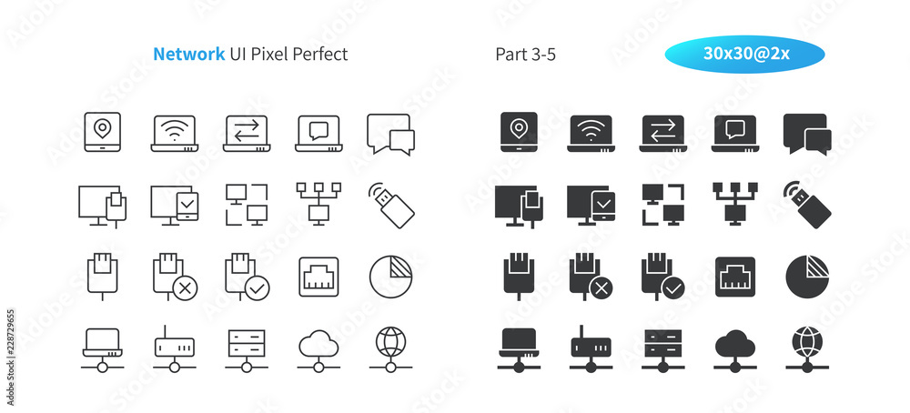 Poster network ui pixel perfect well-crafted vector thin line and solid icons 30 2x grid for web graphics a