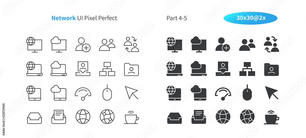 Poster network ui pixel perfect well-crafted vector thin line and solid icons 30 2x grid for web graphics a