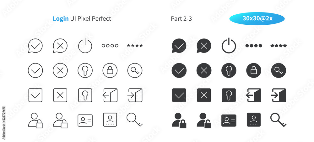 Poster login ui pixel perfect well-crafted vector thin line and solid icons 30 2x grid for web graphics and