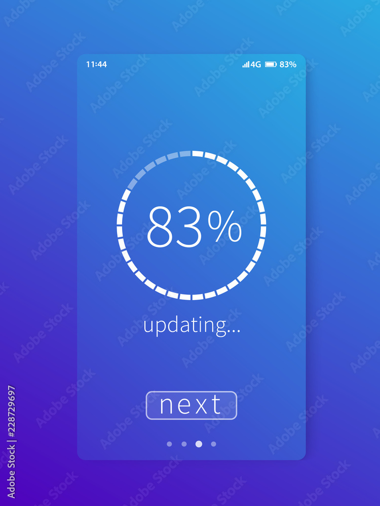 Sticker progress screen, mobile interface, ui vector template