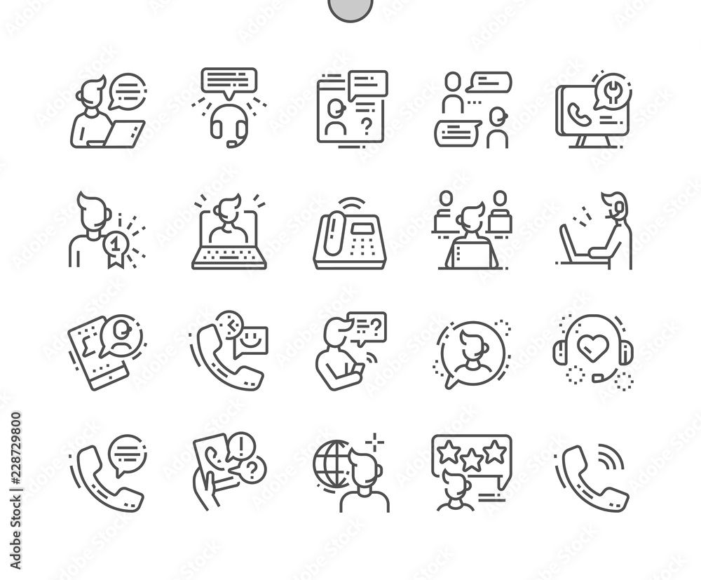 Poster call center well-crafted pixel perfect vector thin line icons 30 2x grid for web graphics and apps. 