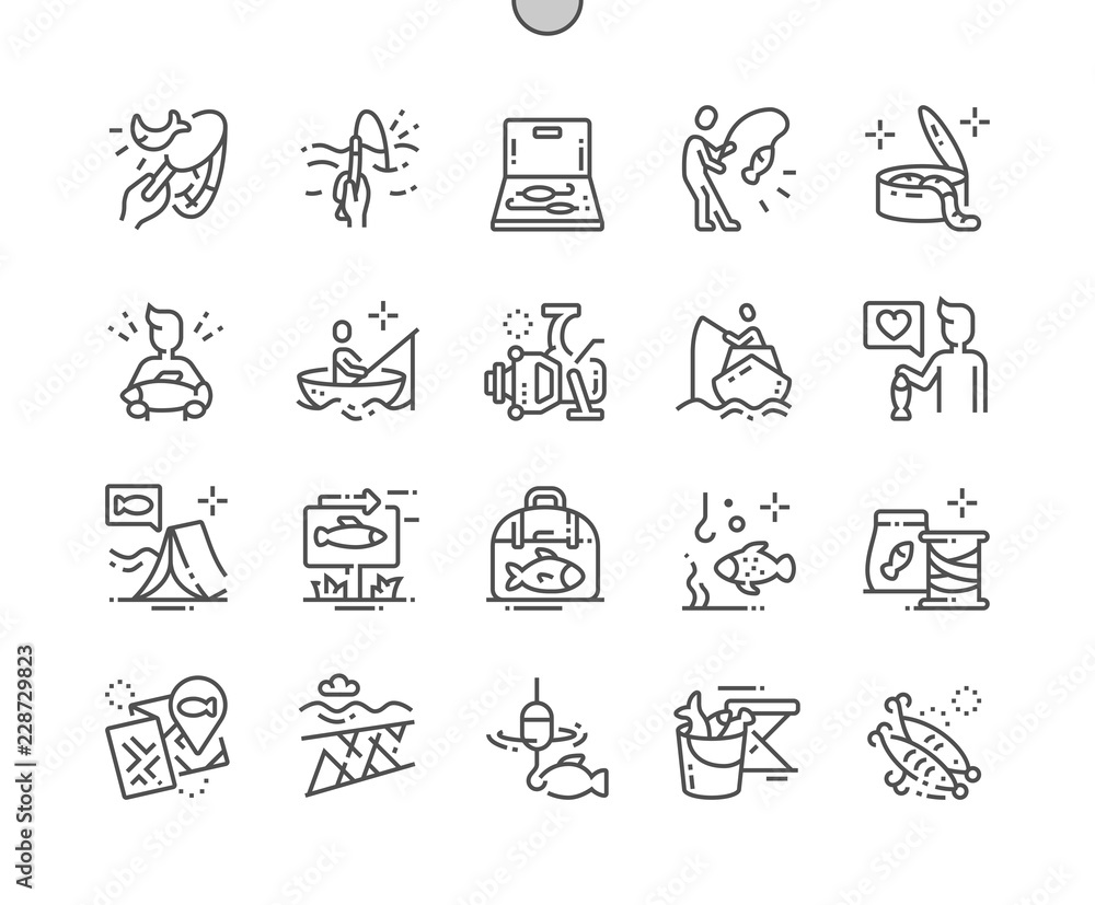 Aufkleber fishing well-crafted pixel perfect vector thin line icons 30 2x grid for web graphics and apps. simp
