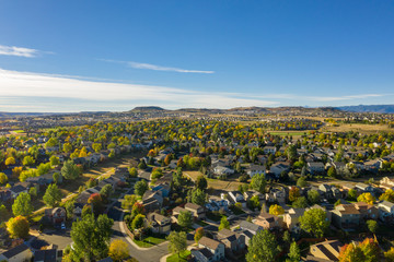 aerial view of urban sprawl in Castle Rock, Colorado, outside of Denver - obrazy, fototapety, plakaty
