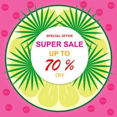 Banner design template, super sale, special offer, vector illustration, discounts, sale up to 70% off