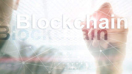 Fototapeta na wymiar Blockchain technology Concept on server background. Data encryption.
