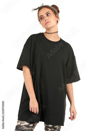 Download "Blank t-shirt mock-up - Cool streetwear fashion girl ...