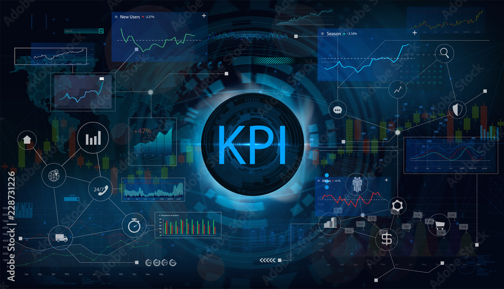 Leinwandbilder key performance indicator (kpi) and business analytics (ba), metrics to measure achievement versus p