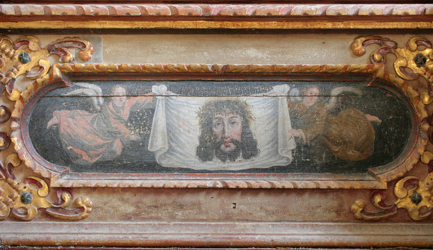 Veil of veronica altarpiece on the main altar in the chapel of St. Wolfgang in Vukovoj, Croatia 