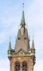 Obraz premium Detailed view of St Henry Tower, Czech: Jindrisska Vez. The highest belfry in Prague, Czech Republic