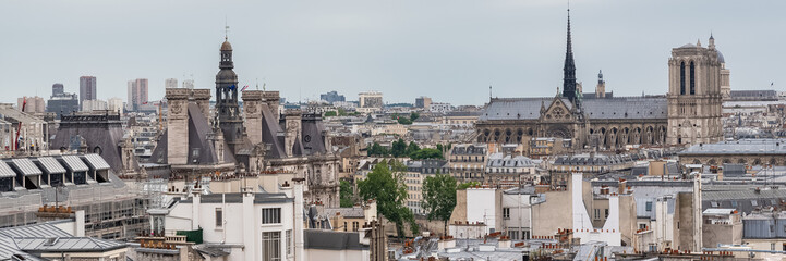 Fototapeta na wymiar Paris, panorama of the city hall and the Notre-Dame cathedral on the ile de la Cite 