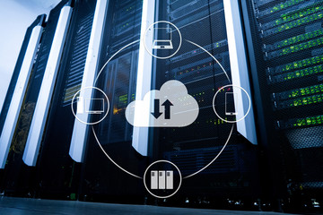 CLoud server and computing, data storage and processing. Internet and technology concept.