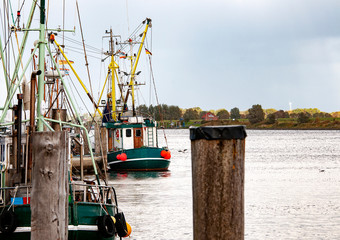 Fototapeta na wymiar Fischereihafen von Greetsiel mit Fisch- und Krabbenkuttern