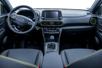 Obraz na płótnie Canvas dasboard, steering wheel and infotainment system