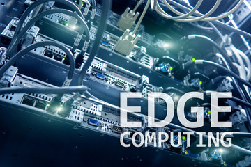 EDGE computing, internet and modern technology concept on modern server room background.