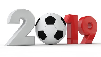 3D illustration of 2019 date, with a soccer ball. The idea for the calendar, 3D rendering of the world Cup, the victory date.