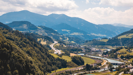 Fototapeta premium Beautiful alpine view at Castle Hohenwerfen - Salzburg - Austria