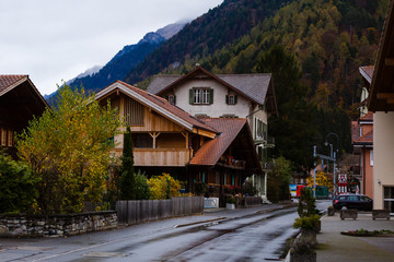 Fototapeta na wymiar Rural houses chalets in the Swiss Alps