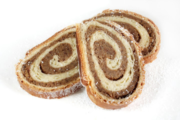 Walnut Bread Roll on white background.Croatian orehnjaca
