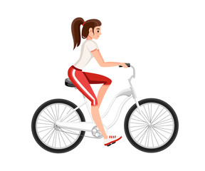 Fototapeta na wymiar Beautiful women riding bicycle. With bicycle and girl in sportswear. Cartoon character design. Flat vector illustration isolated on white background