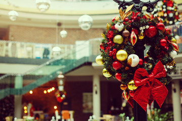 Christmas wreath in a supermarket, Christmas decor