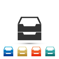 Drawer with documents icon isolated on white background. Archive papers drawer. File Cabinet Drawer. Office furniture. Set elements in colored icons. Flat design. Vector Illustration