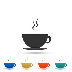 Coffee cup icon isolated on white background. Tea cup. Hot drink coffee. Set elements in colored icons. Flat design. Vector Illustration