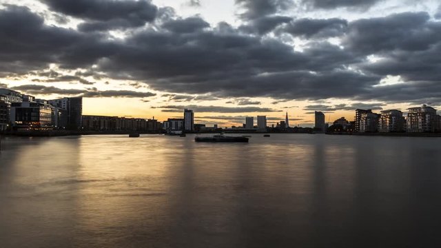 Time Lapse of clouds moving over River Thames, London, England