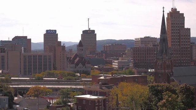 Syracuse, New York, USA. October 19, 2018. View of downtown Syracuse and north side on a weekday afternoon in autumn