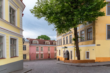 Tallinn in Estonia, beautiful colorful houses in the medieval city, typical facades 
