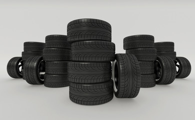 car tire on a white background - 3d rendering