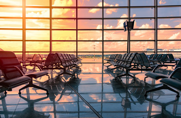 Seats for passengers in airport waiting hall