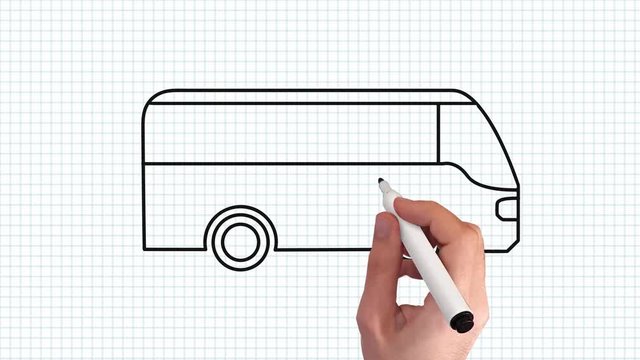 Bus – Whiteboard Animation auf kariertem Blatt Papier