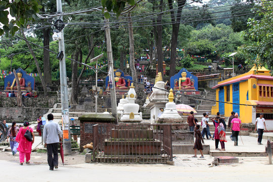 Translation: On the way to the Swayambhunath Stupa or Monkey Temple of Kathmandu