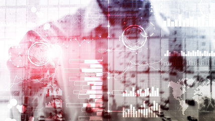 Fototapeta premium Business intelligence. Diagram, Graph, Stock Trading, Investment dashboard, transparent blurred background.
