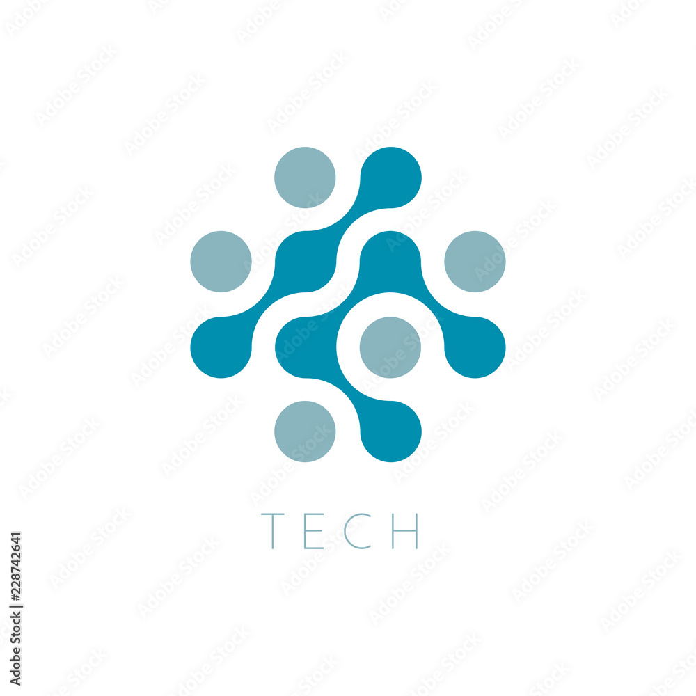 Aufkleber Circles Vector Icon. New Tech Logo Template. Cross Technology Logotype. Dots abstract symbol. Isolated vector illustration on blank background.
