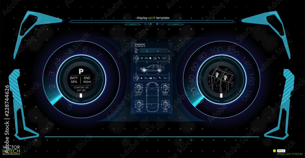 Poster set of futuristic blue infographics as head-up display. display navigation elements for the web and 