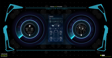 Set of futuristic blue infographics as head-up display. Display navigation elements for the web and app. Futuristic user interface. Virtual graphic. Vector.