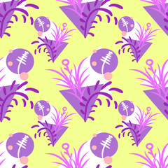 geometric figures with violet ornament