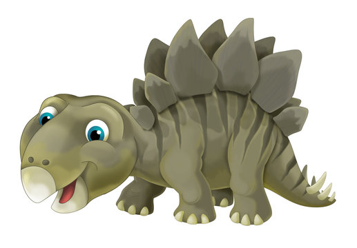 cartoon scene with happy and funny dinosaur stegosaurus - on white background - illustration for children