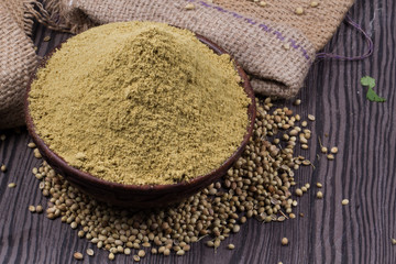 Coriander seeds, fresh coriander and powdered coriander