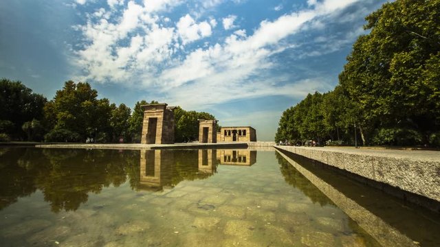 Time Lapse of people moving near Temple of Debod, Madrid, Spain