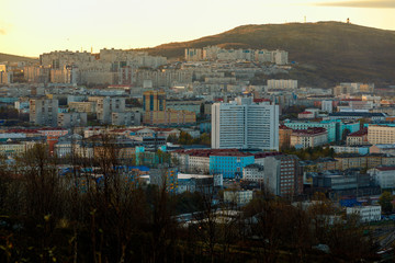 Obraz premium October, 2018 - Murmansk, Russia - Murmansk is the largest city in the world located beyond the Arctic Circle. Murmansk is located on the rocky east coast of the Kola Bay of the Barents Sea.