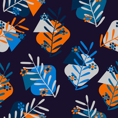 colorful leaves and flowers on a dark blue color