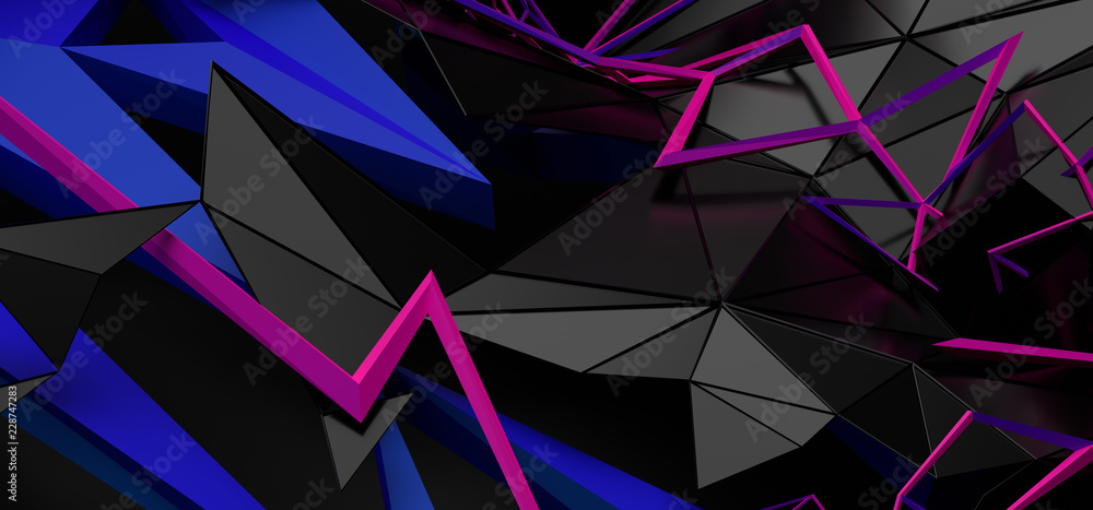 Poster abstract 3d rendering of random geometric shapes. futuristic modern background design for poster, co